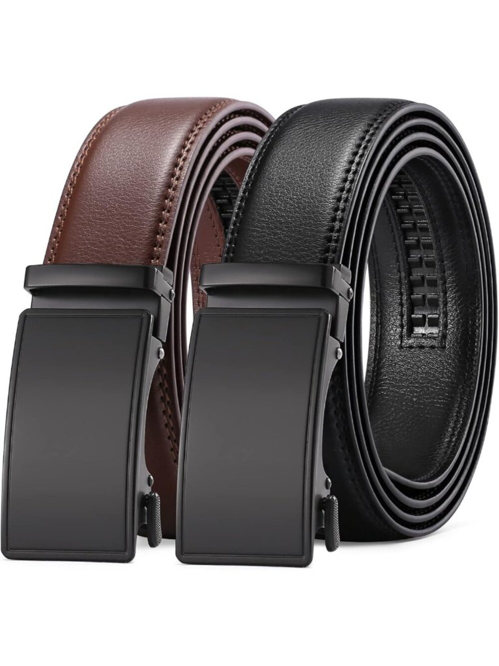 2 Pack Adjustable Leather Ratchet Belts for Men - Stylish Gift Set for Dress